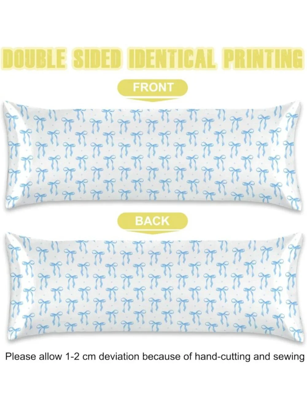 Soft Satin Body Pillowcase - Blue Bow Imitation Silk Cover 20x54